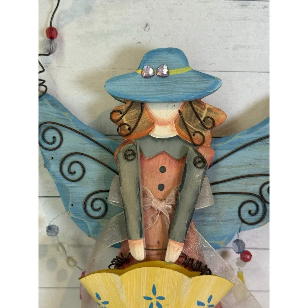 Whimsical Wooden Fairy Angel Door Hanger Wall Decor Rustic Cottage 16.5